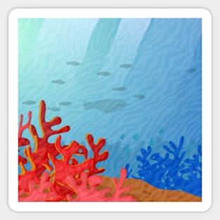 Ocean Underwater Waves Scene with Coral and Fish Sticker